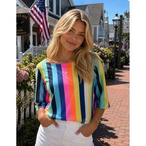 Lilly Pulitzer Etta V-Back Top in Multi Stripe Pima Cotton Size Small Blouse